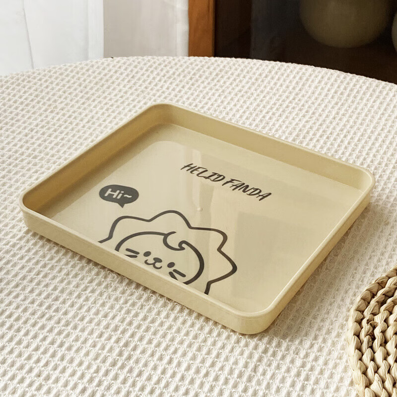 卡通托盘家用方形塑料甜品盘子高颜值加sn7838 hi达达狮-白色方形小号