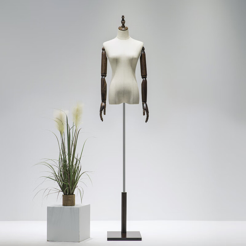 服裝店韓版模特女道具櫥窗半身人體婚紗模特假人臺(tái)架子展示架全身 仿古方板+帶手