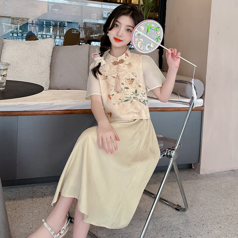 贝格菲儿童旗袍女童10岁女孩衣服夏装新中式旗袍裙夏季新款小女孩复古