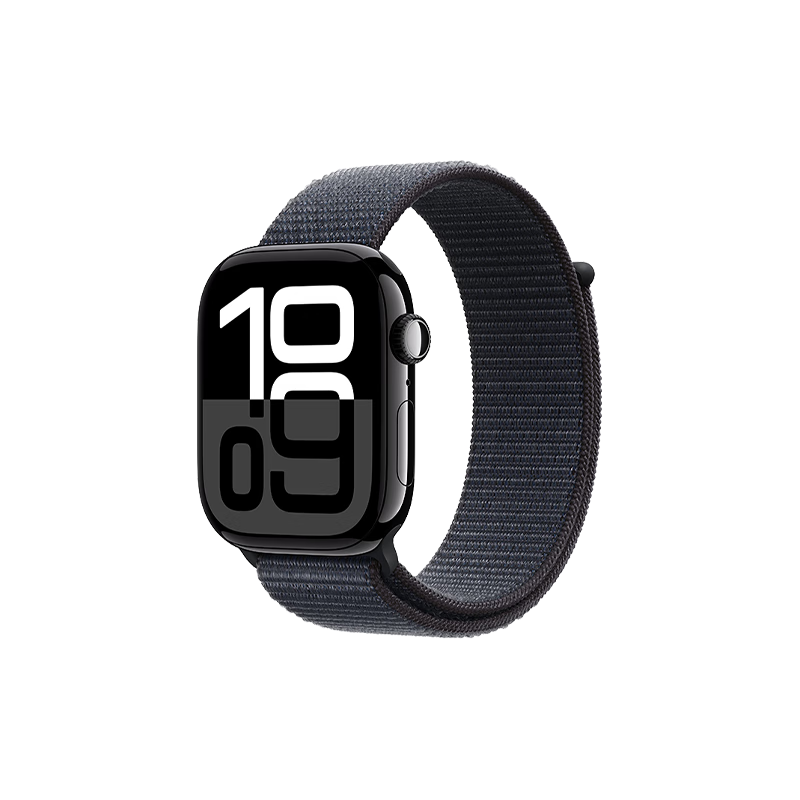 Plus:Apple/苹果 Watch Series 10 智能手表蜂窝款46毫米亮黑色铝金属表壳浓墨色回环式运动表带MWYL3CH/B