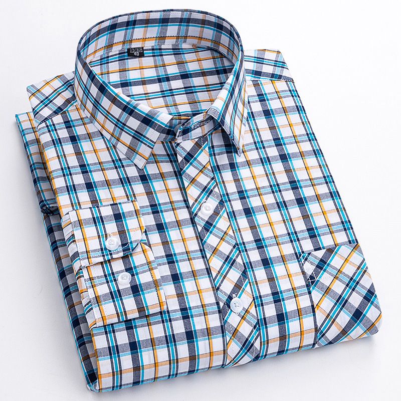 JEEP SPIRIT纯棉格子衬衫男长袖薄款商务休闲百搭方格春夏季免烫全棉男士衬. 纯棉8-55 蓝色小格子 40 130-140斤