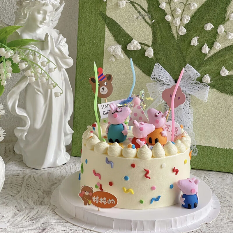 佩奇创意型生日蛋糕双层蛋糕奶油蛋糕赠品预定配送美味同城配送 小猪