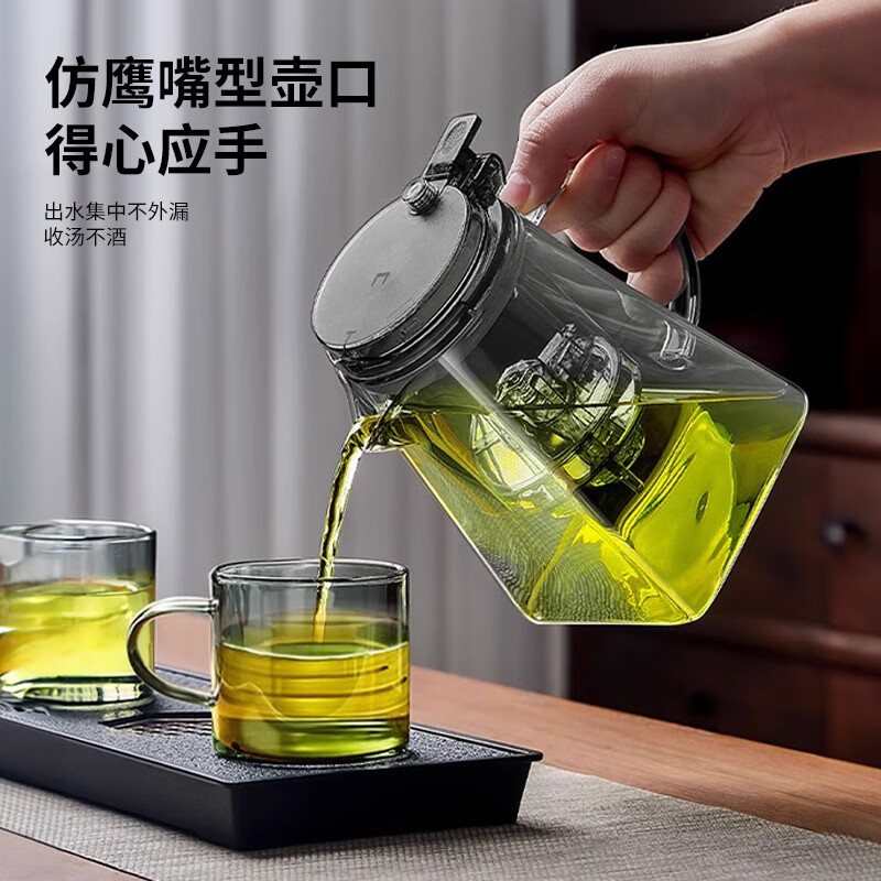 胖东来同款茶壶泡茶家用2025新款茶具套组专用单壶茶水分离泡茶杯 透明四方滤茶壶1000m.l+6品茗杯 701mL(含)-800mL(含)