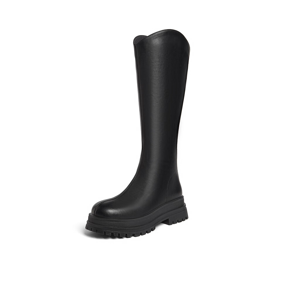 百思图24冬商场同款骑士靴厚底女长靴BV506DG4 黑色绒里 38 