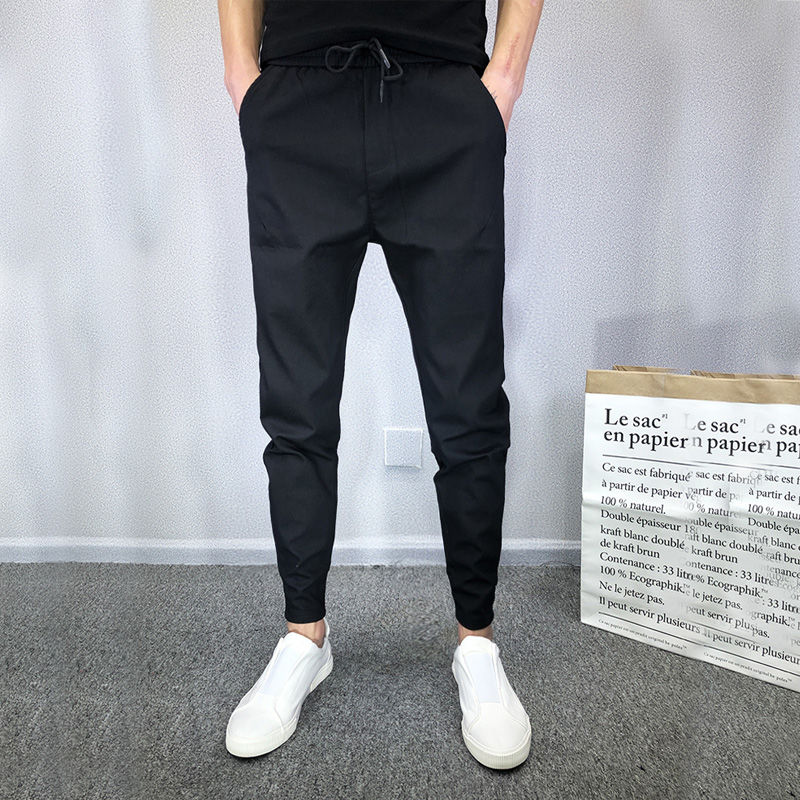 拓猴男士黑武士搭配马丁靴的裤子精神小伙裤子男黑武士九分裤潮流修身