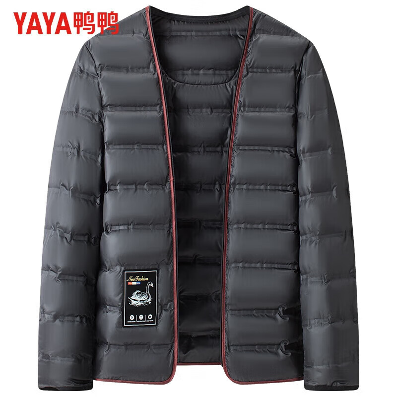 鸭鸭（YAYA）鹅绒夹克羽绒服男短款厚款一衣多穿保暖中老年冬季新款干部装外套 藏青 XL 180(建议135-150斤)