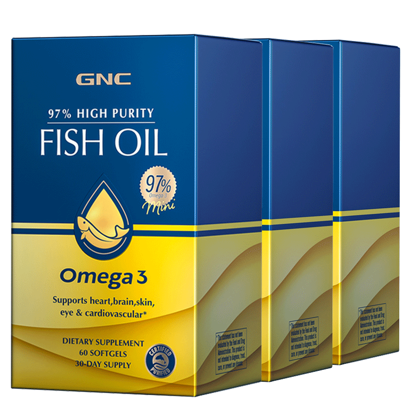 健安喜（GNC）皇冠97鱼油高纯度鱼油软胶囊omega-3迷你独立包装dha epa海外原装 老爸评测抽检认证】97%高纯度鱼油3盒