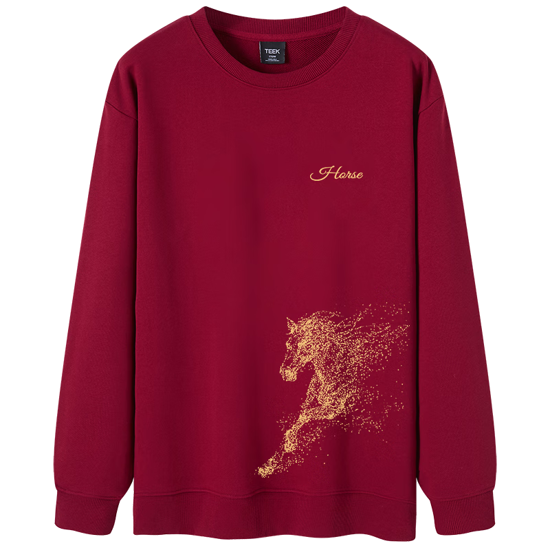 TEEK馬年本命年衣服重磅純棉男士衛(wèi)衣國(guó)潮酒紅色生肖印花拜年喜慶外套 【常規(guī)款】YW2933酒紅色 XL