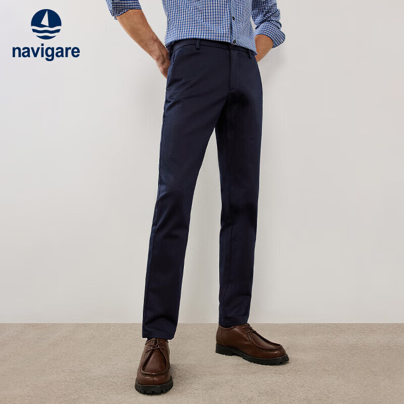 纳维凯尔意大利小帆船磨毛休闲裤男亲肤保暖直筒长裤1342072091 藏青 33 