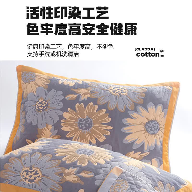 蜜乐暖三层纱布纯棉夹棉枕巾防油防汗全棉枕头巾夏季吸汗大枕巾枕头枕套 彩菊-灰 【加厚加大 三层纱布】 52cm*78cm 【高密编织亲肤柔软 单只装】
