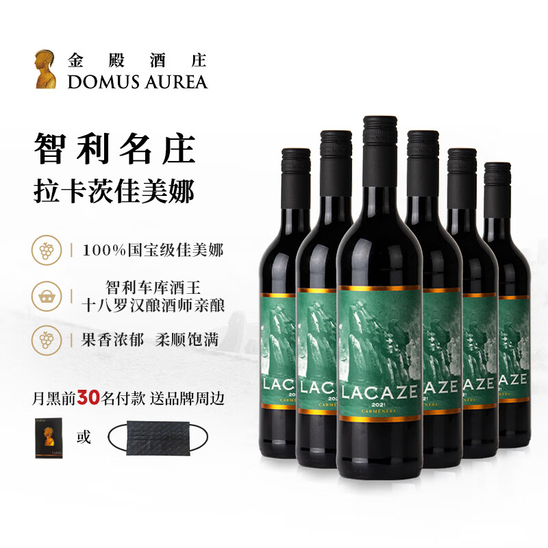 金殿·多墨山【智利十八罗汉】金色圣殿智利原瓶进口红酒干红葡萄酒 车库酒王 拉卡茨750ml*6支