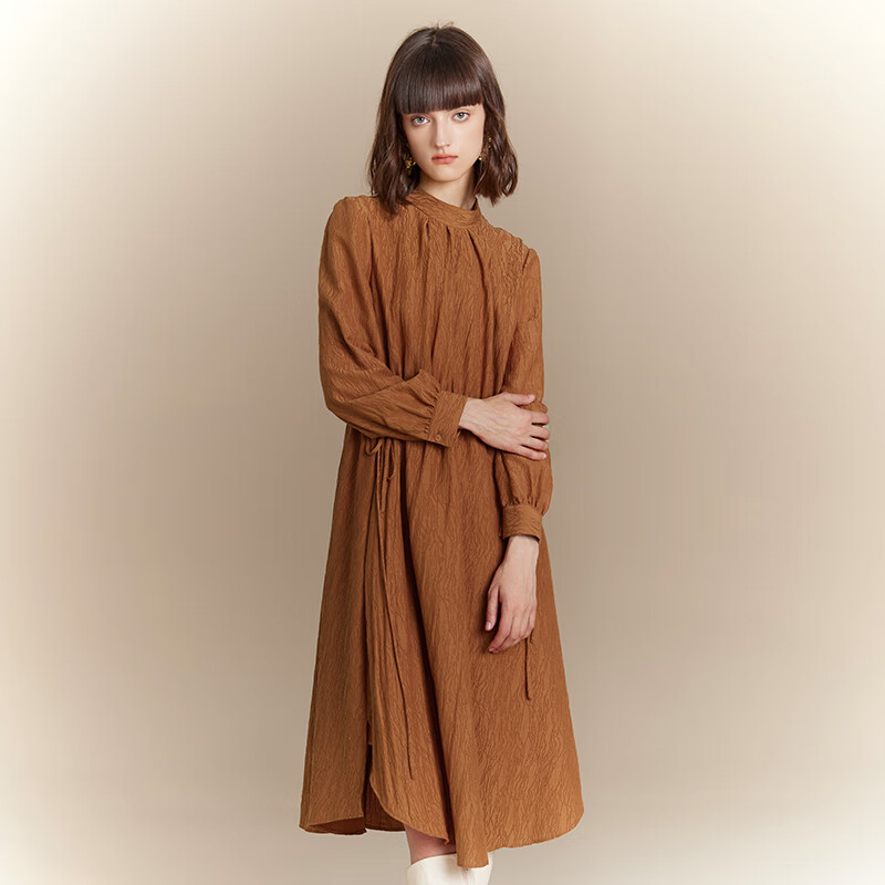 台绣台绣早季连衣裙长袖立领复古提花女裙子2024秋季商城同款f37065