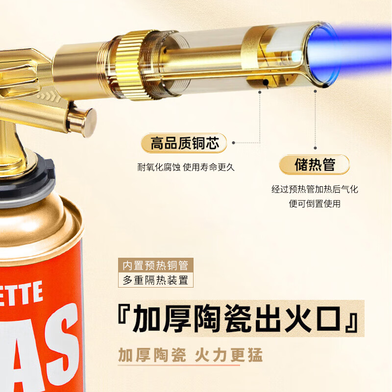 荣汇达全铜卡式喷枪头喷火枪点火器家用喷火抢烧猪毛神器高温喷灯 【升级全铜款】可倒置+2气