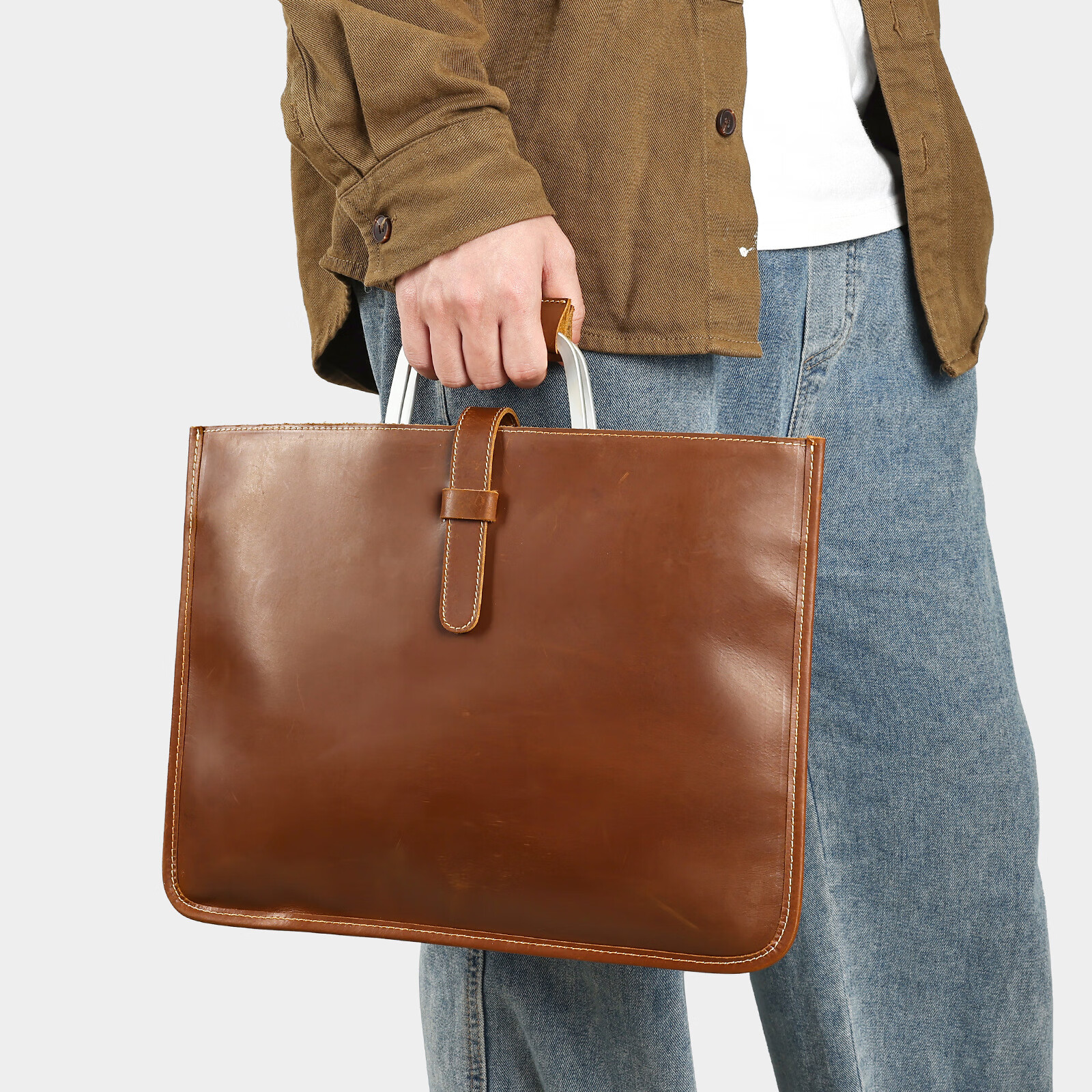 玛轮特男包复古男士单肩包真皮斜跨手提包疯马皮欧美狂野牛仔皮包 咖啡色（小号