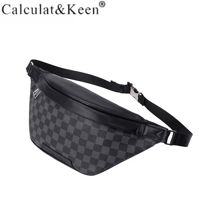 calculat&keenck男包轻奢欧美男士胸包潮牌个性格子真皮斜挎包时尚单