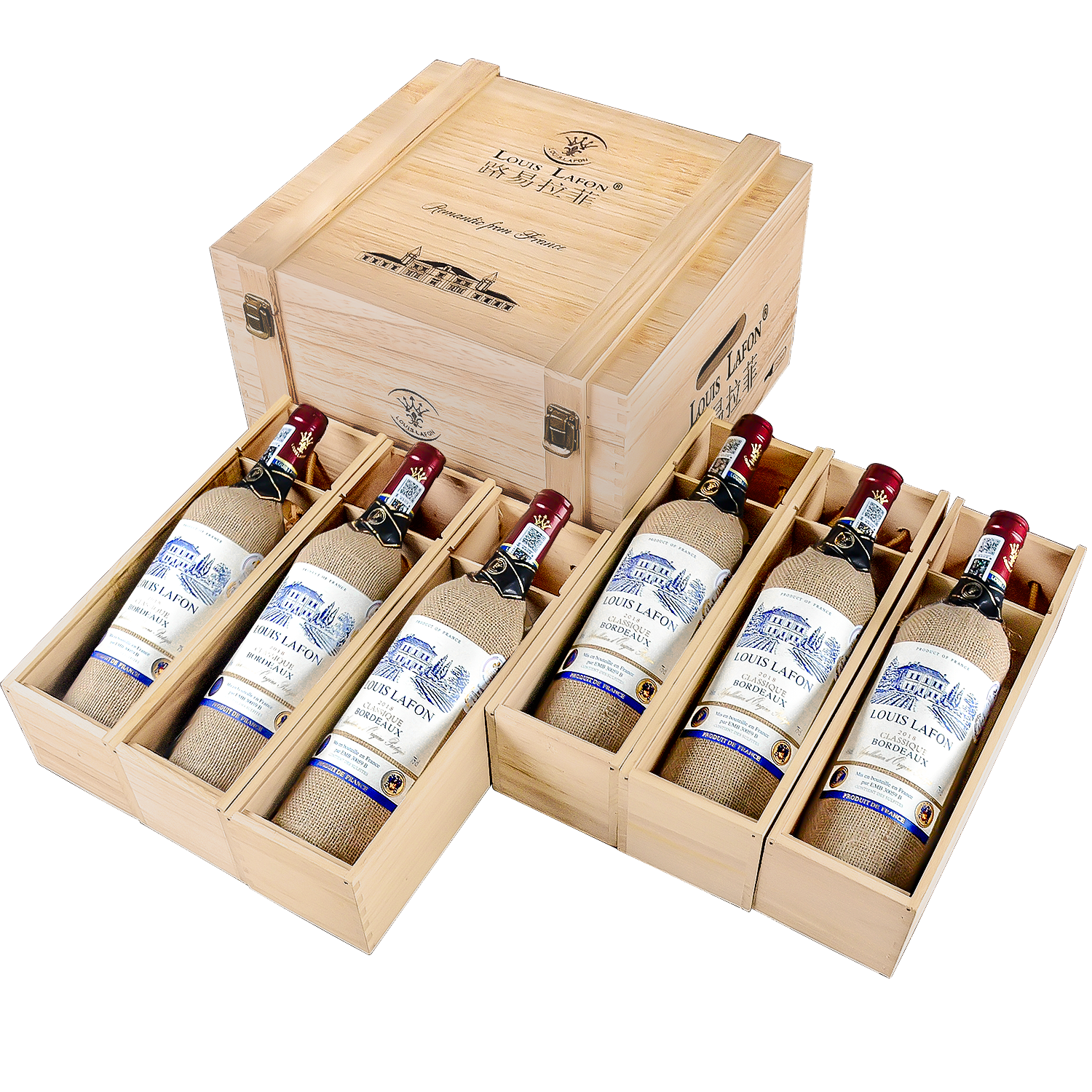 路易拉菲（LOUIS LAFON）法国原瓶进口红酒AOC波尔多干红葡萄酒750ml*6瓶木箱红酒礼盒送礼