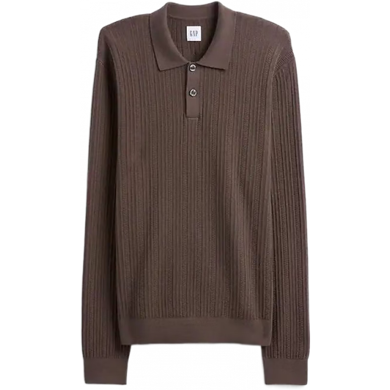 蓋璞(GAP)男士毛衣針織衫休閑羅紋Polo 衫純棉透氣美式男裝打底保暖秋冬季 棕色New Brown XS (適合胸圍89-91cm)