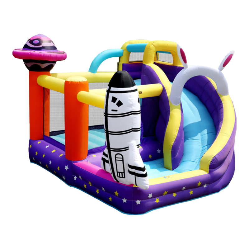 博士豚兒童充氣城堡室內(nèi)小型淘氣堡家用蹦蹦床室外蹦床滑梯帶護網(wǎng)游樂園 72039-火箭星球( 雙氣墊款 )