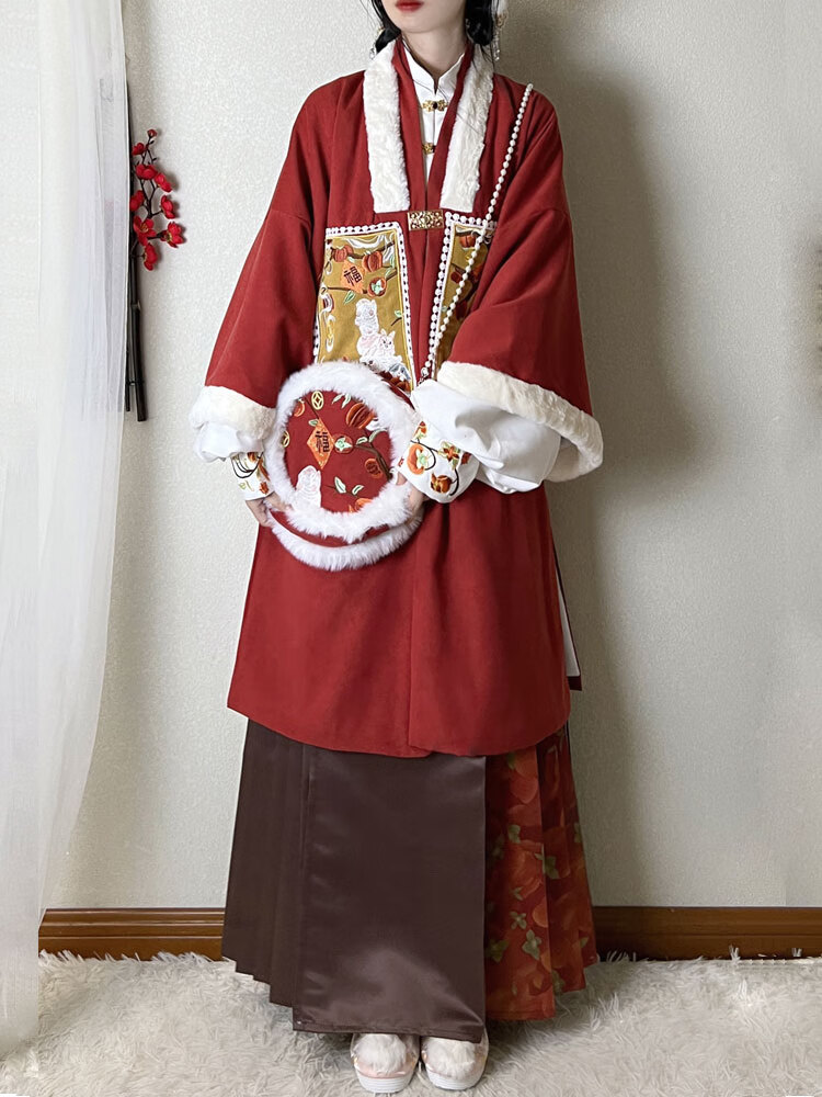 棉逸纪昔年原创【柿柿皆福】汉服女明制长袄加绒加厚新年战袍秋冬日常