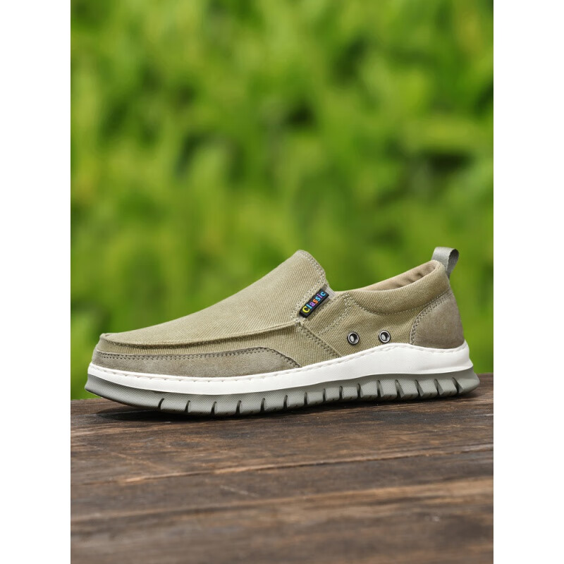 ins老北京布鞋男款夏季透气一脚蹬休闲厚底帆布鞋防滑懒汉鞋 浅绿色