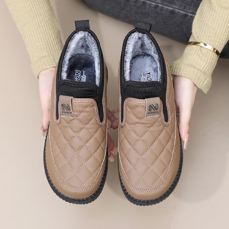 意迪森2025新款棉鞋女士雪地靴加绒加厚保暖中老年软底防滑妈妈鞋一脚蹬 黑色 加绒 38 (240mm)