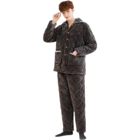 芬腾加厚加绒夹棉经典翻领时尚长袖睡衣男士家居服男士睡衣