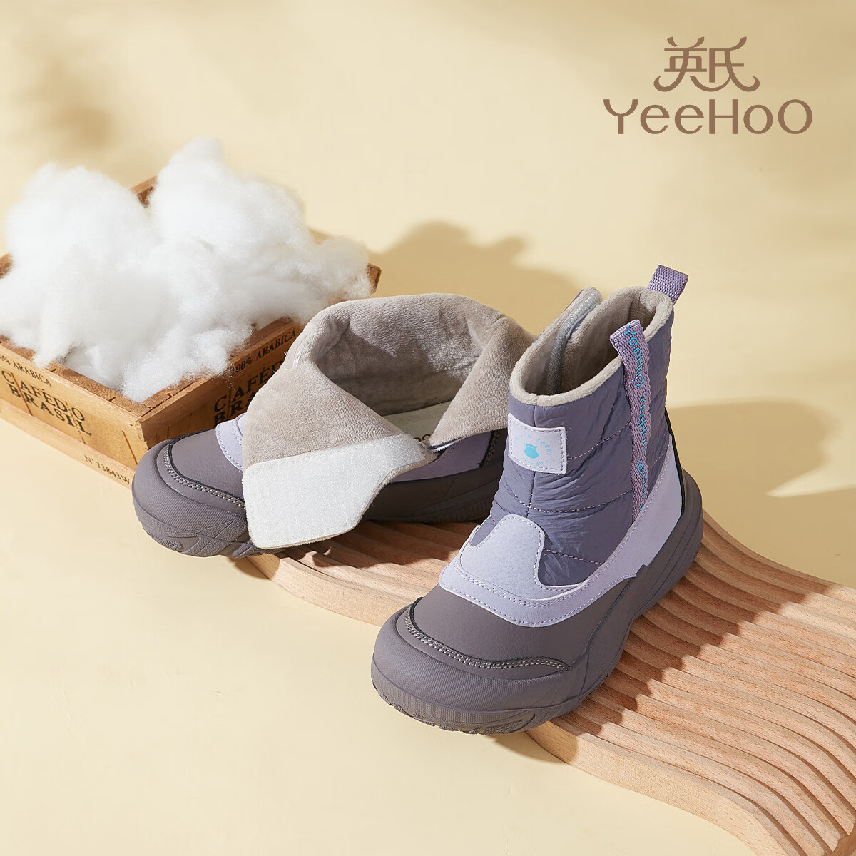 英氏（YEEHOO）童鞋25冬季新款男女童雪地靴加绒加厚中大童童鞋百搭棉靴 紫色 加绒 37