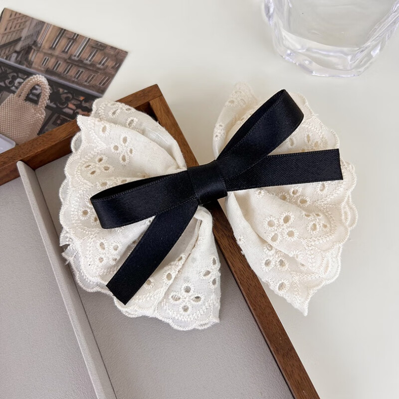 和极美质感超好白色蕾丝蝴蝶结发夹顶夹ins风名媛优雅双层蝴蝶结发饰