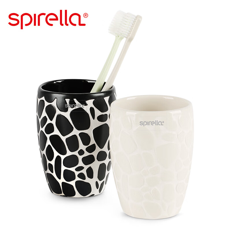 瑞士品牌SPIRELLA 鹅卵石手工陶瓷创意洗漱口杯情侣牙刷杯牙杯牙缸对杯 Pebble情侣刷牙杯1米白1黑