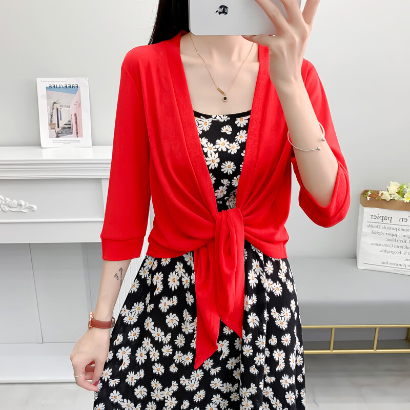 尼芬小披肩外搭女吊带裙外搭罩衫大码披肩女外搭配裙子外搭披肩 红色