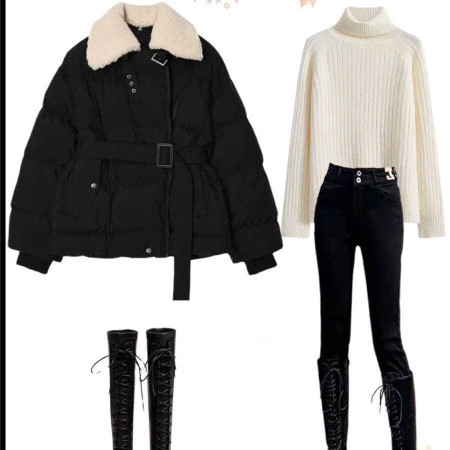 浔菲冬天衣服女套装奶系穿搭秋冬搭配装整套微胖加厚棉服针织毛衣打底