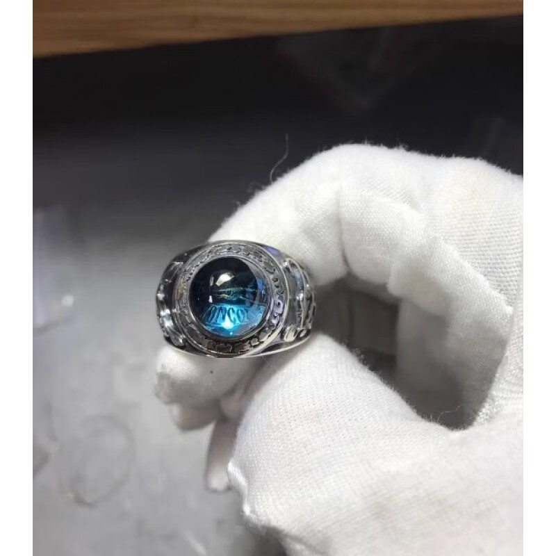 益福顺海蓝宝戒指家庭教师水晶托帕石大空女欧美风复古蓝教父戒指男