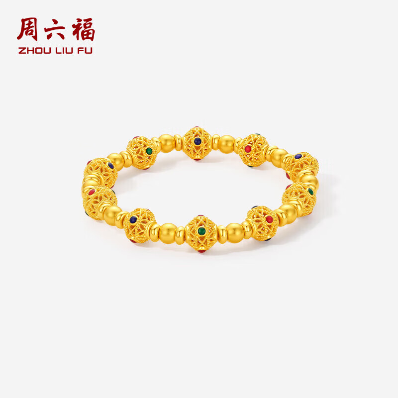 周六福花丝黄金手串足金转运珠手链女母亲节礼物定价A1914223 约5.77g