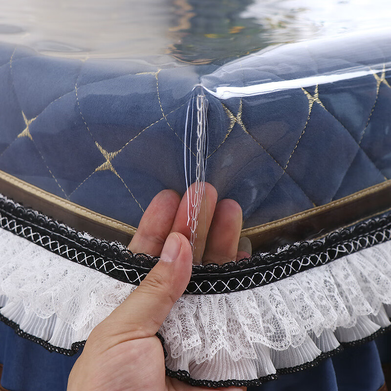 鹿婕PVC烤火罩皮套透明胶垫防水防油茶几罩桌布免洗烤火炉罩电炉套罩 0.5mm食品级透明白色双蕾丝边 80*150cm四角机器融合