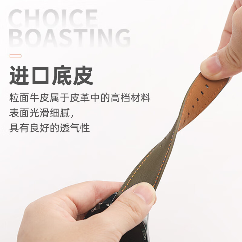 LIAVNAS适用华为手表表带gt5/gt4/watch4pro/gt3pro/gt2手表带头层粒面牛皮拼色针扣双面真皮表带 疯马绿配棕-针扣 适用GT/Watch系列46表盘(宽22mm)