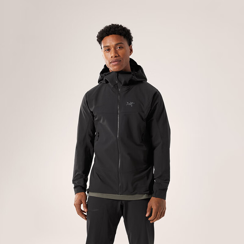 始祖鸟（ARC’TERYX）软壳夹克 Gamma Hoody 防风透气 轻便防水连帽男士徒步户外外套 黑色/Black XL