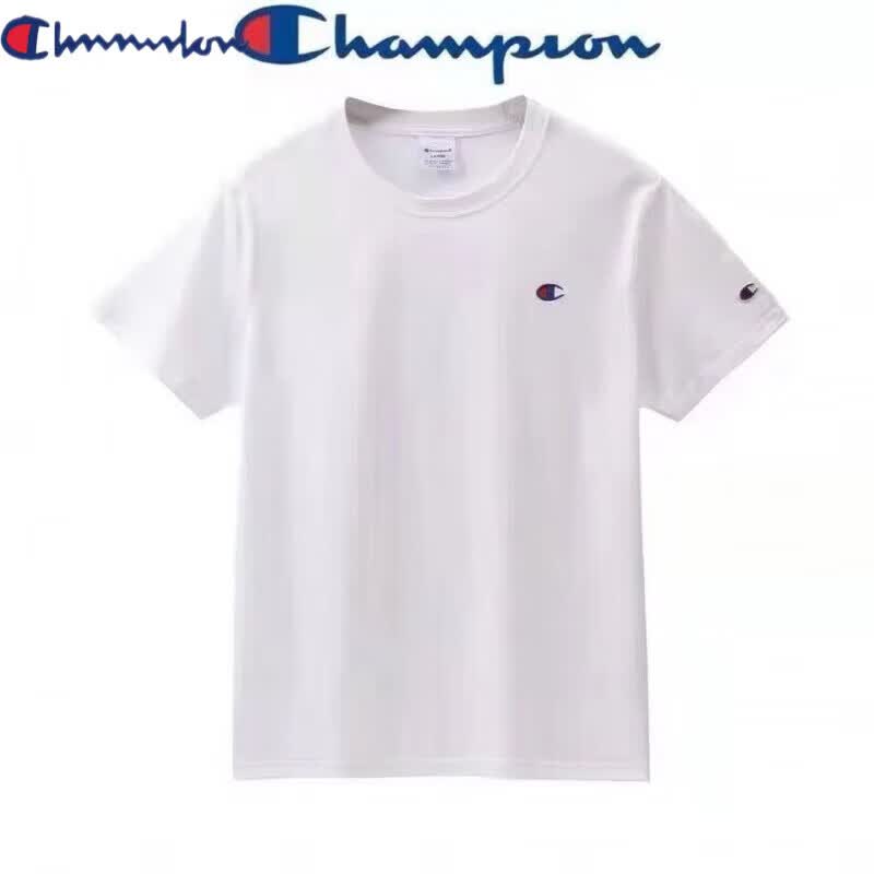 冠军涂鸦短袖T恤纯棉短袖男刺绣小logo纯色男女情侣款打底衫T恤男情侣短袖 T白色小C XL 140-160斤男女同款
