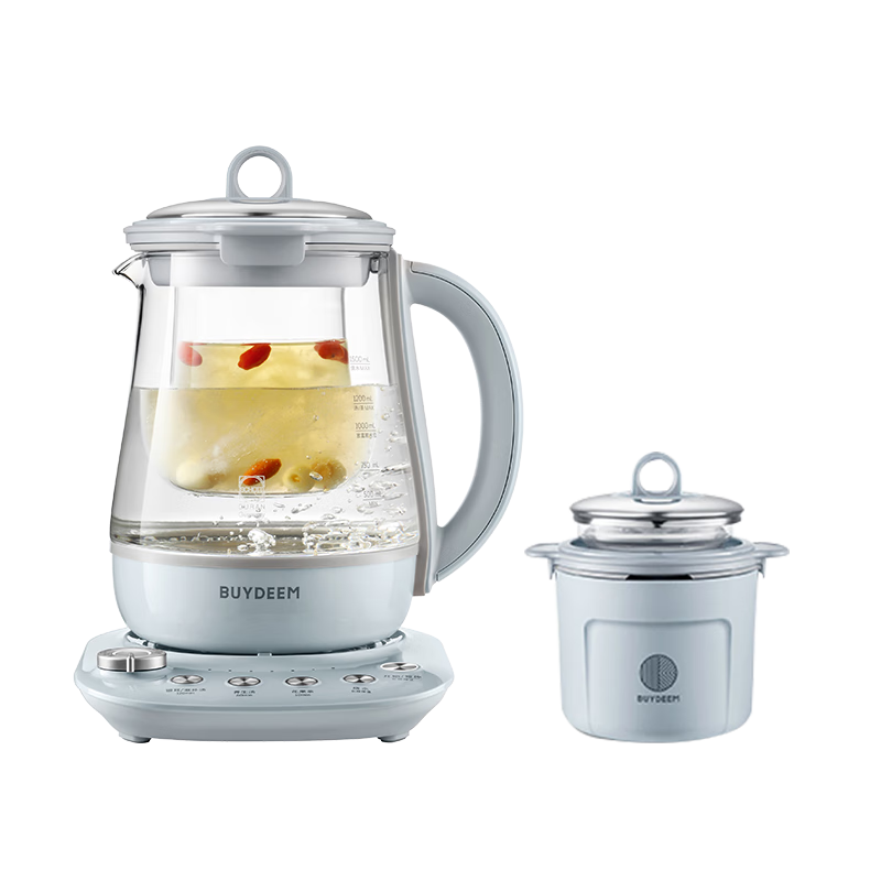 北鼎（Buydeem）養(yǎng)生壺電水壺煮茶器煮茶壺?zé)畨刂兴帀睾诓柚鬅跽粞喔C燉盅玻璃花茶壺 K159T 嬰兒藍(lán)+玻璃燉盅