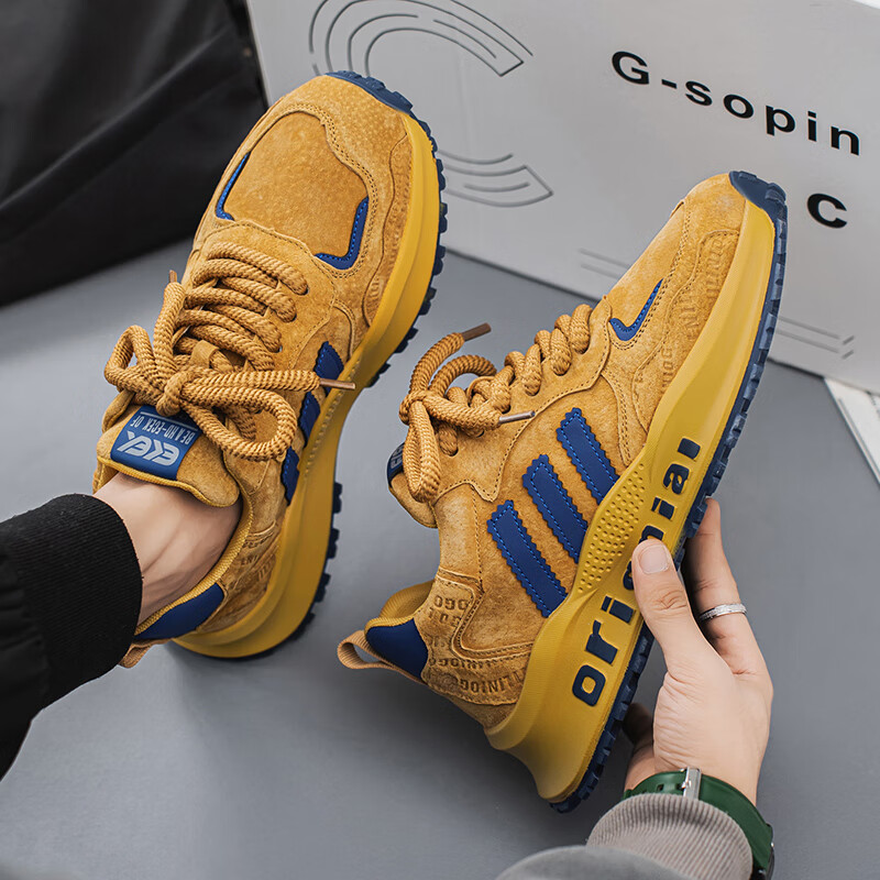 罗宾赐轻奢男鞋夏季新款老爹鞋男休闲鞋厚底增高鞋子男2026软底运动鞋 驼色 【高端男鞋】 39