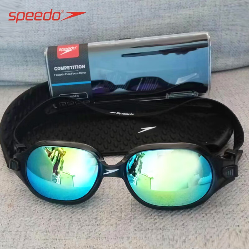 速比涛(Speedo)泳镜防水防雾高清游泳眼镜男女士中框专业游泳镜 白色电镀