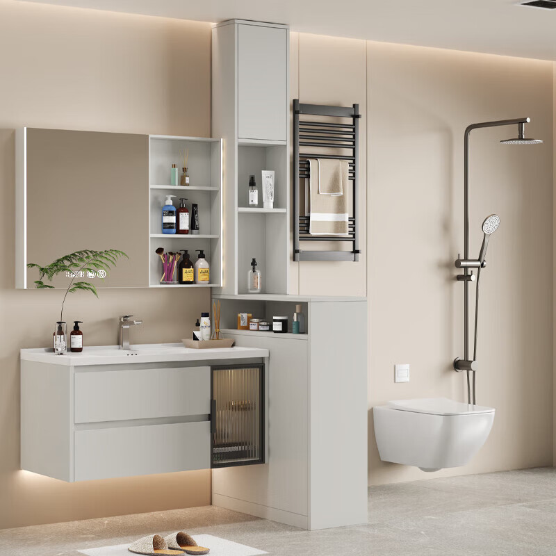 鹏莱乐蜂窝铝浴室边柜卫生间干湿分离半墙隔断柜洗漱台边柜防水侧柜定制 【灰左侧】半墙60*25*110cm