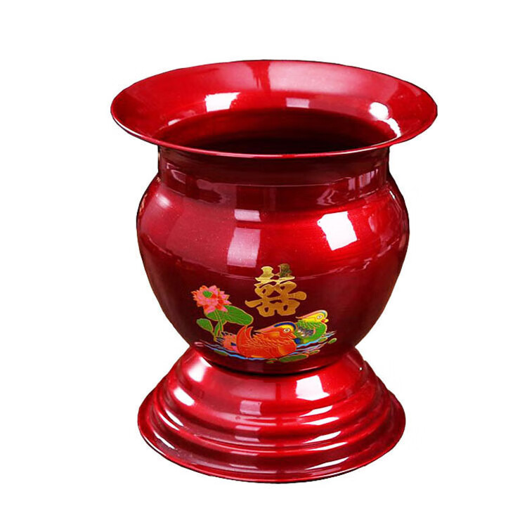 单桶老式痰盂红色铁嫁妆手提带盖新娘陪嫁搪瓷老人 加厚鸳鸯痰盂一个