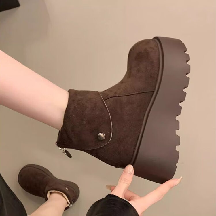 回力四季保暖增高厚底雪地靴女2025新款冬季勃肯鞋短靴女加绒加厚东北棉鞋 驼色 加棉 38