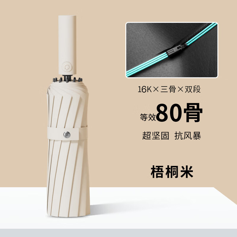 80骨全自动折叠雨伞大号男加固加厚结实抗风晴雨两用女太阳伞遮阳 80骨梧桐米（1把装）