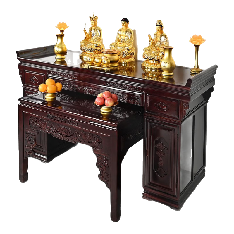 吉旺来佛像佛龛神台供桌供台家用供祖供神明桌实木中式大气美观供佛桌升迁开业财神供柜菩萨香案佛台拜佛桌子 咖啡色155规格【155*68*108cm】