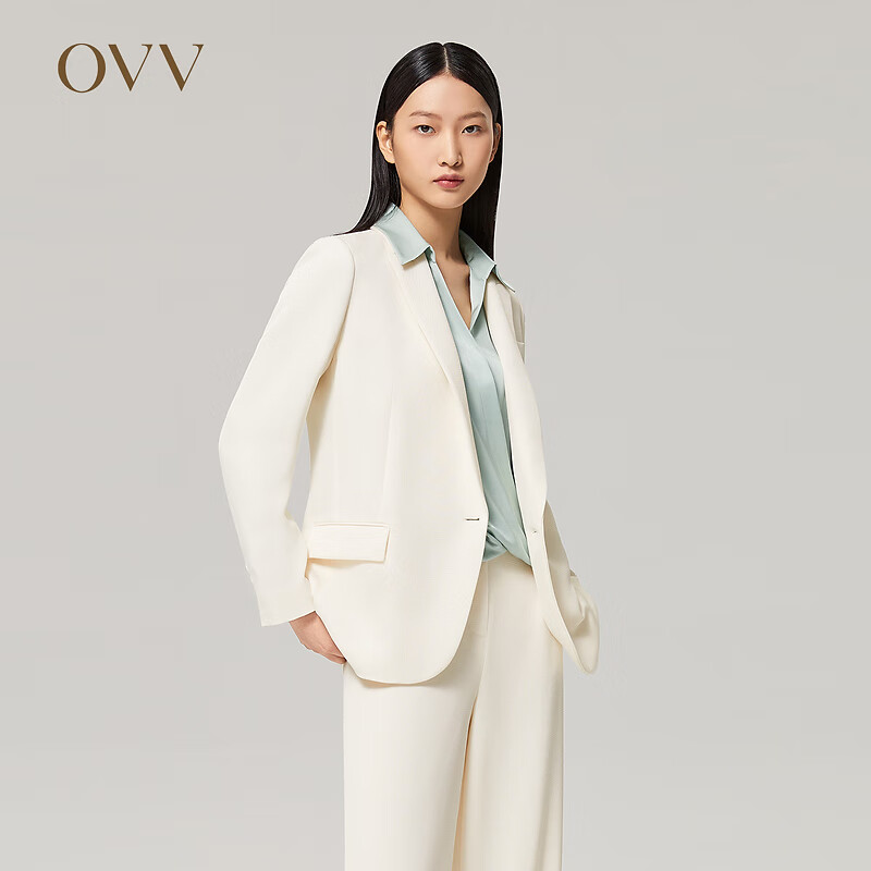 OVV【爱情而已同款】OVV2022秋冬新款女装戗驳领时尚修身套装西服 米白A4 XL