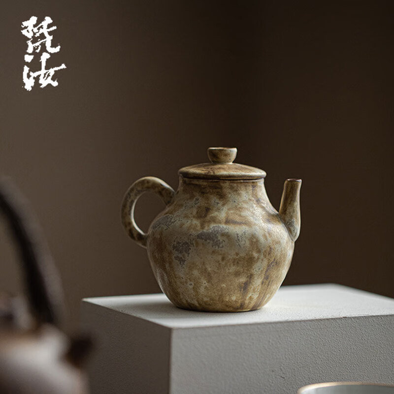 梵汝茶具日式复古粗陶茶壶小壶功夫茶具泡茶壶品茶壶李朝白水月壶