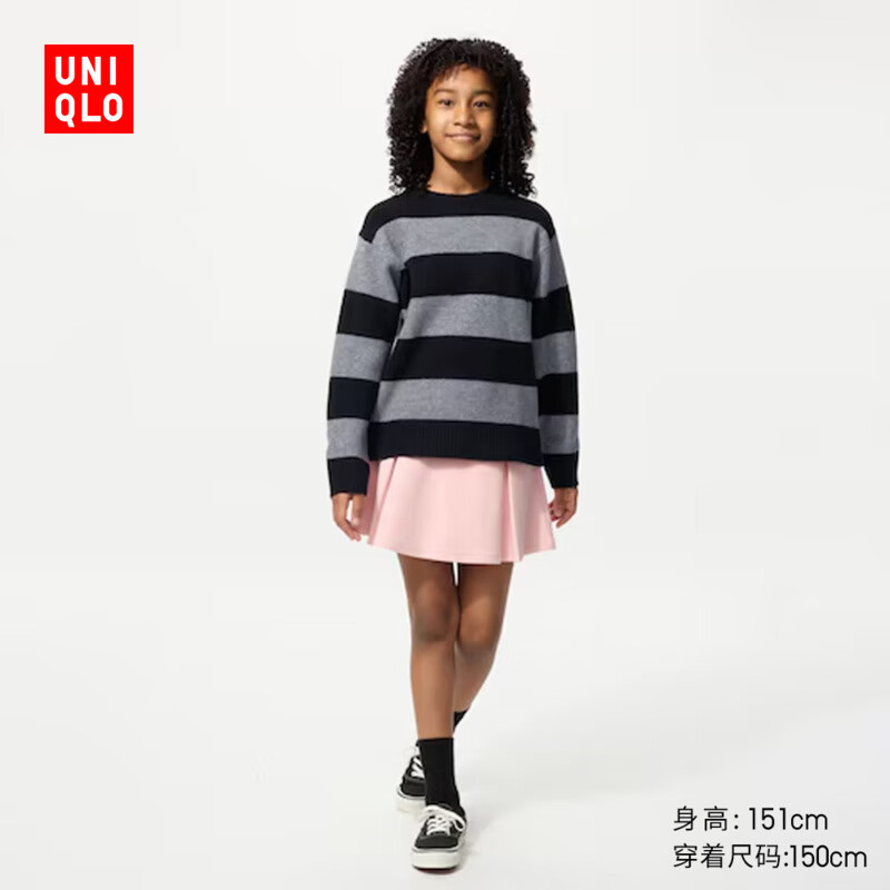 优衣库童装男童女童souffle yarn舒芙蕾针织衫长袖毛衣480864 09 黑色 160