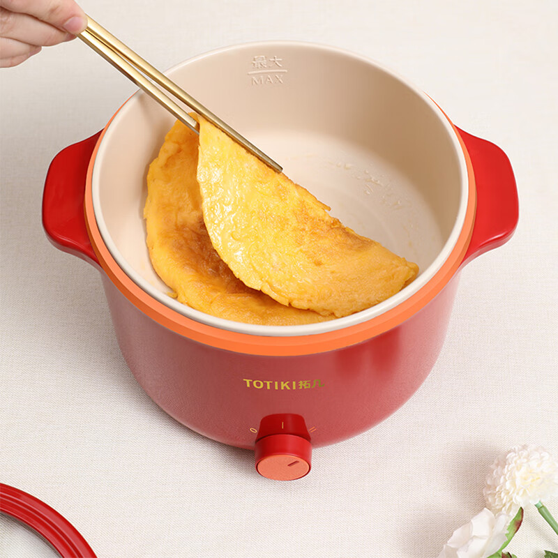 拓几（TOTIKI） 电煮锅多功能电热锅家用不粘电炒锅宿舍学生小嗨锅寝室电蒸锅烤涮一体锅煮面炖火锅 中国红（蒸笼款） 2L