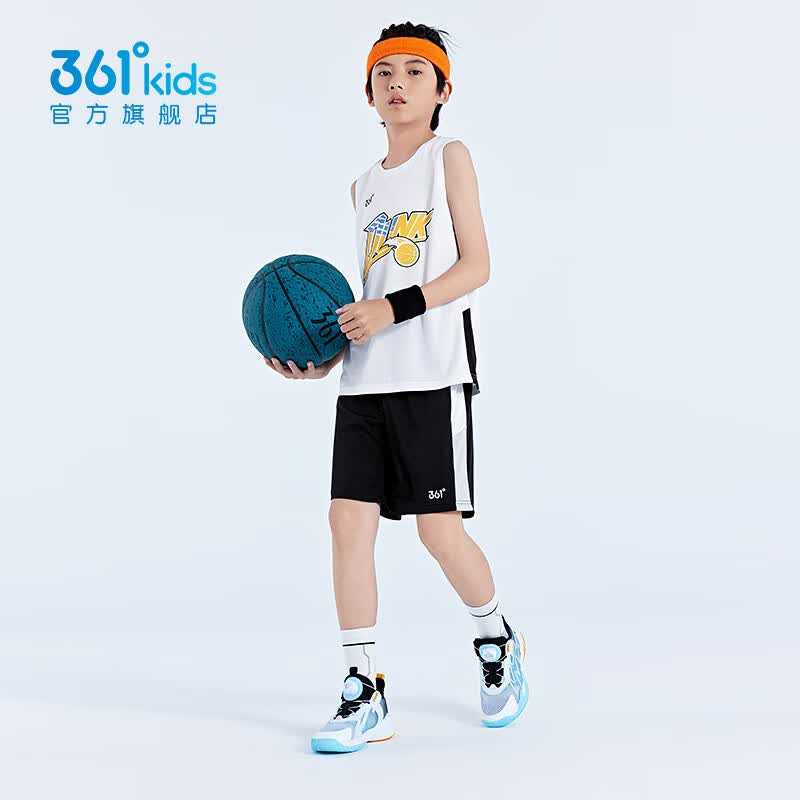 361°童装男童篮球套装2026夏季新款小童速干运动背心短裤透气夏装 本白/经典黑1405 170 cm
